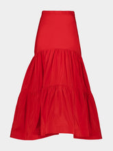 Zeus+Dione Red Daucus Tiered Flared Midi Skirt