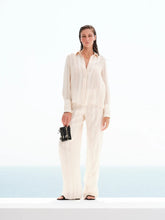 Zeus+Dione Cream Textured Silk Wide-Leg Trousers