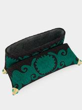 Bavash Designs Felicity Black and Green Embroidered Jute Clutch