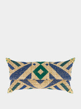 Bavash Designs Cecil Blue and Green Seaside Embroidered Straw Clutch