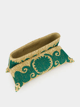 Bavash Designs Felicity Green Embroidered Straw Clutch