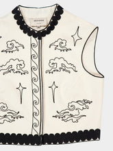 Zeus+Dione Ivory Stars Cropped Vest with Black Embroidery
