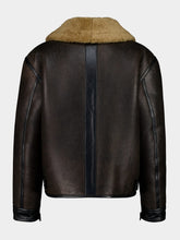 Lemaire Espresso Shearling Coat with Contrasting Leather Trim