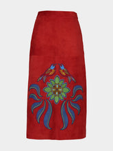 Paula Corvus Cabernet Embroidered Suede Skirt