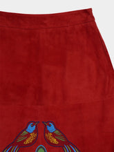 Paula Corvus Cabernet Embroidered Suede Skirt