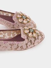 Dolce & Gabbana Pink Taormina Lace Slippers With Crystal Detail