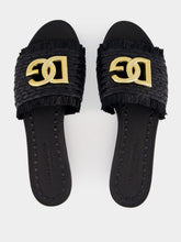 Dolce & Gabbana Black Raffia Fringed Flat Slides