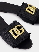 Dolce & Gabbana Black Raffia Fringed Flat Slides