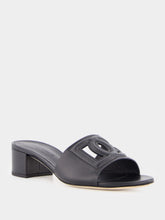 Black Leather Heeled Slides