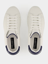 Dolce & Gabbana White and Blue Calf Leather Low-Top Sneakers