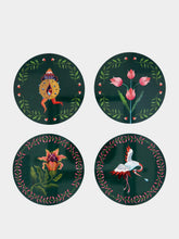 La DoubleJ Dark Green Flora Fauna Cork Coasters Set of 4