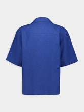 Marni Blue Linen Bowling Shirt with Embroidered Inlay
