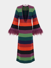 Paula Curie Multicoloured Stripes Knitted Cut-Out Back Dress with Feathers