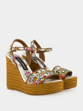 Dolce & Gabbana White Floral Embroidered Nappa Leather Wedges
