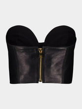 Balmain Black Zip-Up Leather Corset Top