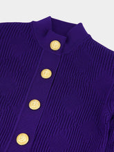 Balmain Cobalt Blue Gingham Openwork Knit Cardigan