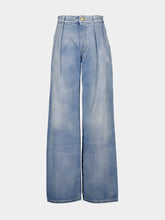 Balmain Blue Pleated High-Waisted Jeans