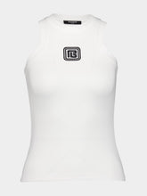 Balmain White Tank Top with Retro PB Embroidery