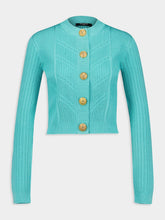Balmain Blue Cropped Knit Cardigan
