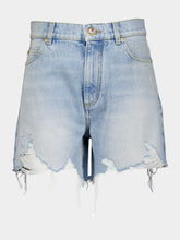 Balmain Light Blue Denim High-Waisted Shorts