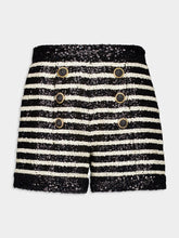 Balmain Striped Rhinestone-Embellished Shorts