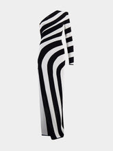 Balmain Long Asymmetrical Striped Knit Dress