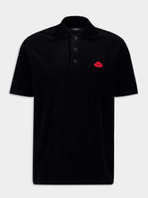 Balmain Black Lip Motif Collared Polo Shirt