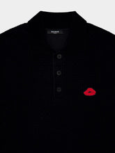 Balmain Black Lip Motif Collared Polo Shirt