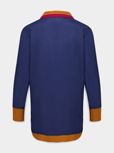 Paula Diane Navy Blazer Silk V-Neck Long-Sleeve Top