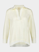 Paula Diane Vanilla Custard Silk Twill V-Neck Long-Sleeve