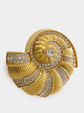 Balmain Gold Brass and Rhinestone Snail Brooch