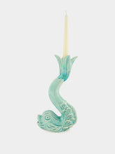 Jean Roger Celadon Blue Dolphin Ceramic Candle Holder