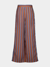 Paula Dora Blue Stripes Embroidered Striped Linen Pants