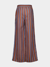 Paula Dora Blue Stripes Embroidered Striped Linen Pants