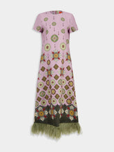 La DoubleJ Dusty Pink Silk Swing Dress with Feathers