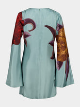 La DoubleJ Peony Print Light Blue Silk Mini Dress