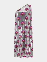 La DoubleJ Silver Floral Roy One-Shoulder Dress