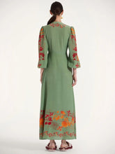 La DoubleJ Woodland Placée Green & Orange Silk Maxi Dress