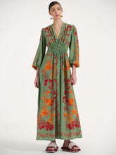 La DoubleJ Woodland Placée Green & Orange Silk Maxi Dress