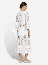 Dolce & Gabbana White Cotton Calf-Length Dress with Cut-Out Detailing