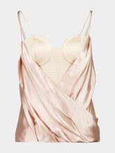Balmain Beige Draped Satin Bustier Top