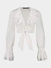 Balmain White Cropped Ruffled Poplin Shirt