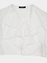 Balmain White Cropped Ruffled Poplin Shirt