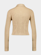Balmain Beige Cropped Ribbed Knit Cardigan