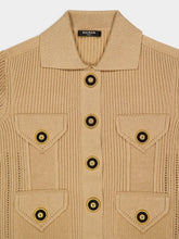 Balmain Beige Cropped Ribbed Knit Cardigan