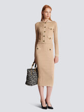 Balmain Beige Ribbed Knit Midi Skirt