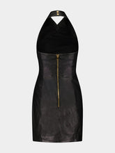 Balmain Black Draped Leather Halterneck Dress