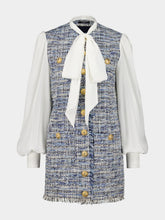 Balmain Blue Tweed Dress with Bow Detail