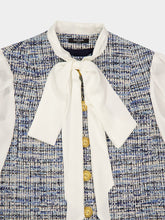 Balmain Blue Tweed Dress with Bow Detail