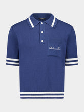 Balmain Navy Blue Signature Embroidery Cotton Polo Shirt